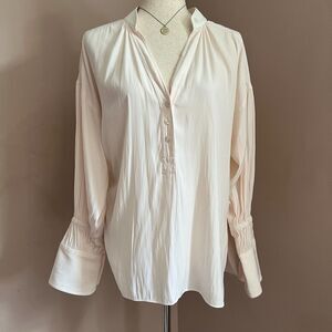 A.L.C. Paulina Blouse‎ Sheer Blush Pink Mandarin Collar Top Quiet Luxury Size 0